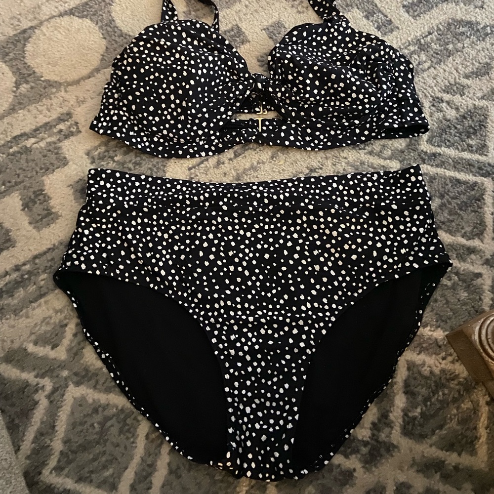 High Waist Bikini bottom and top Spotted  Leopard Dot black and white dots.